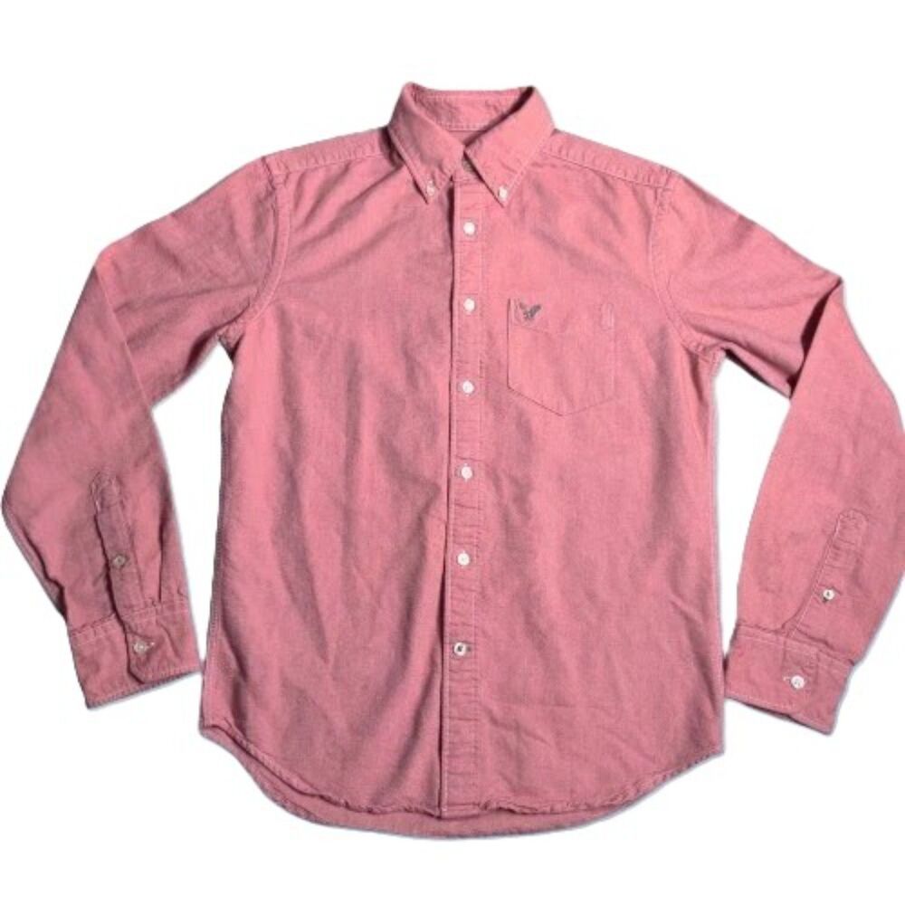 American Eagle Men’s Classic Fit Button Down Shirt XS Red Long Sleeve Cotton